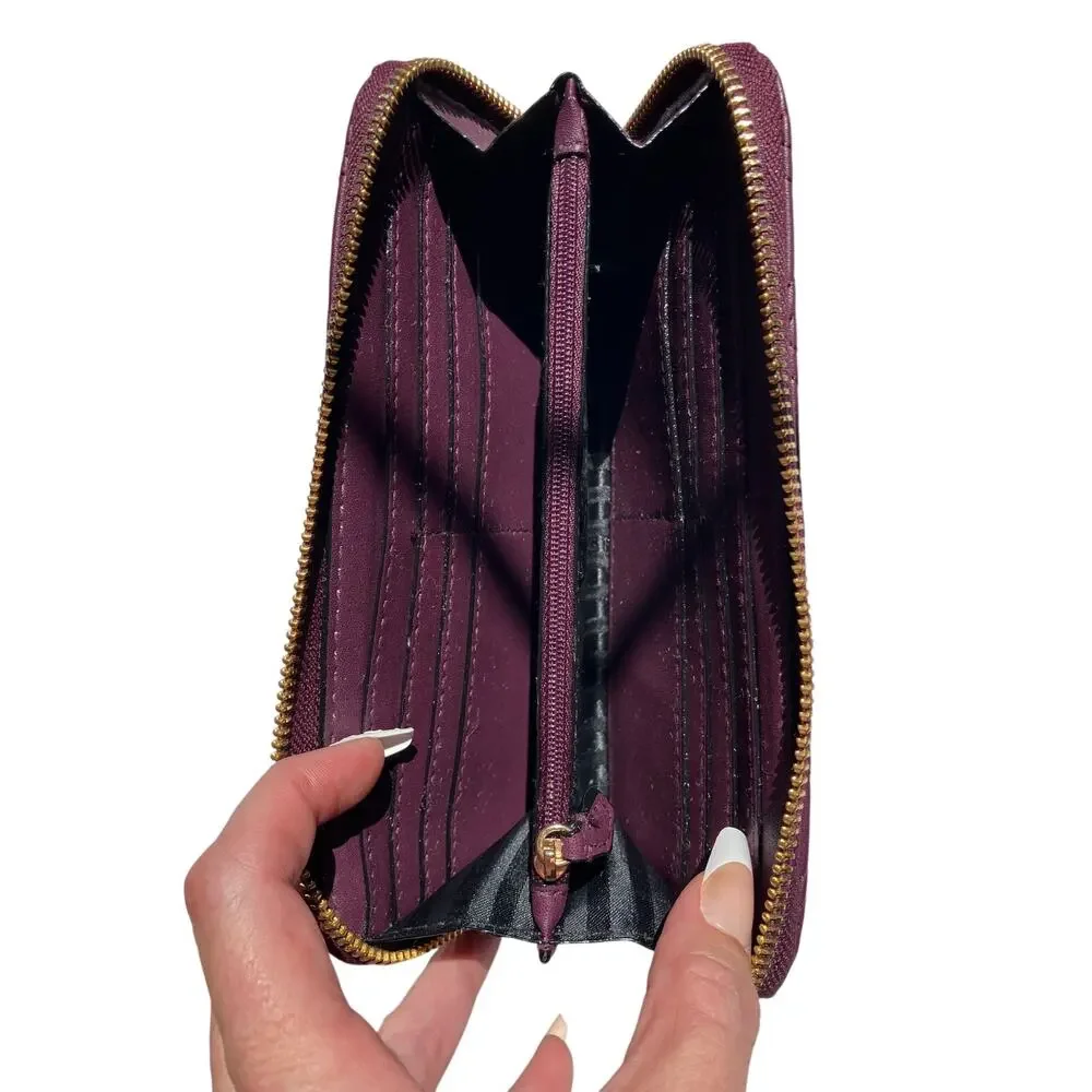 Victoria’s Secret Burgundy Quilted Zip Around Wallet Gold Tone Logo